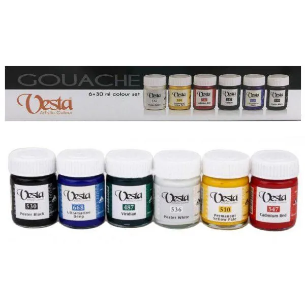 رنگ گواش حرفه‌ای 30ml وستا جعبه 6 رنگ