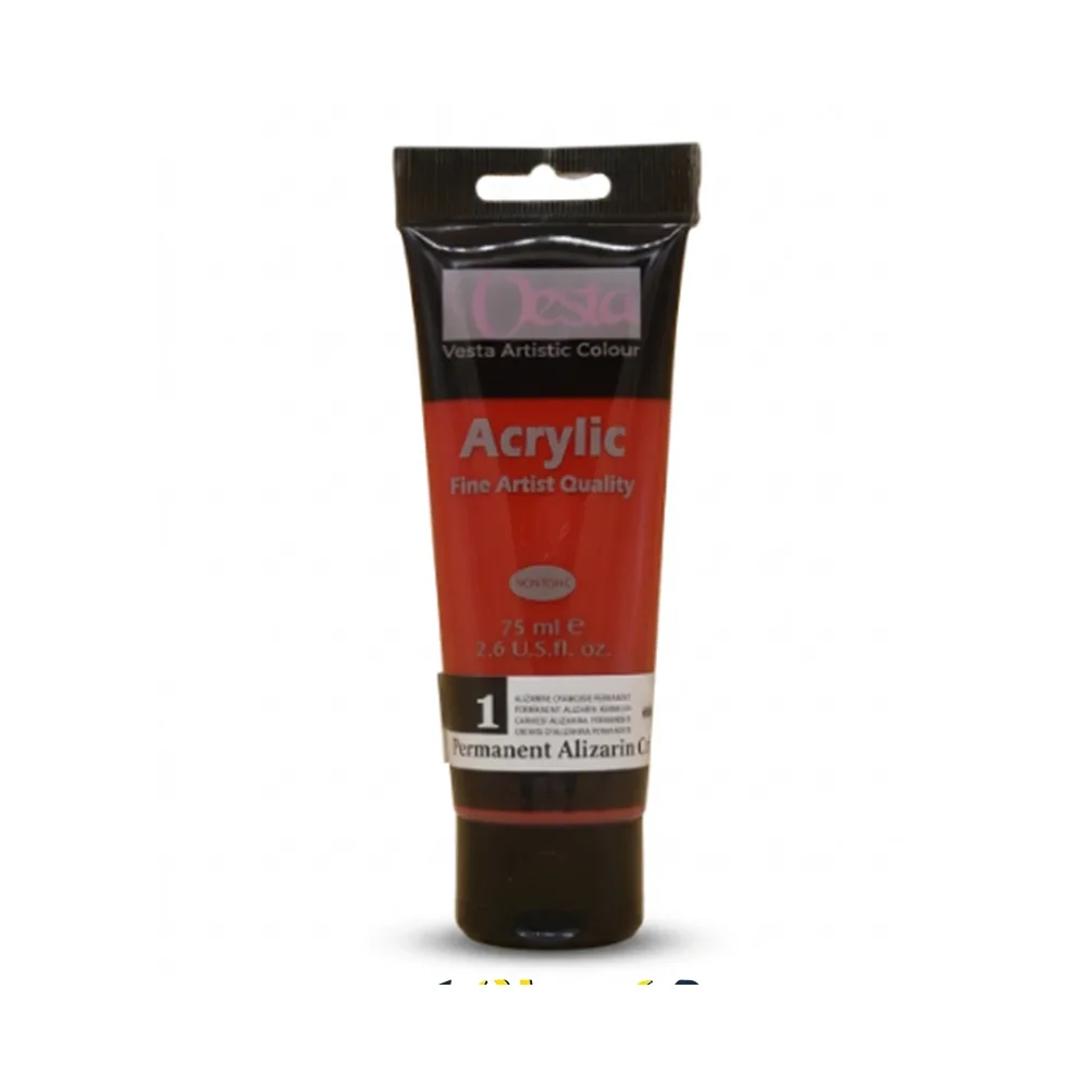 رنگ آکریلیک 75 میل وستا رنگ آلیزارین کریمزون پرمننت Permanent Alizarin Crimson کد 1