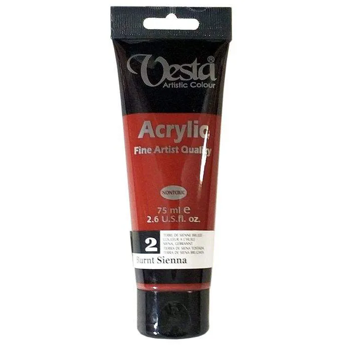 رنگ آکریلیک 75 میل وستا رنگ برنت سینا (قهوه‌ای مایل به قرمز) Burnt Sienna کد 2