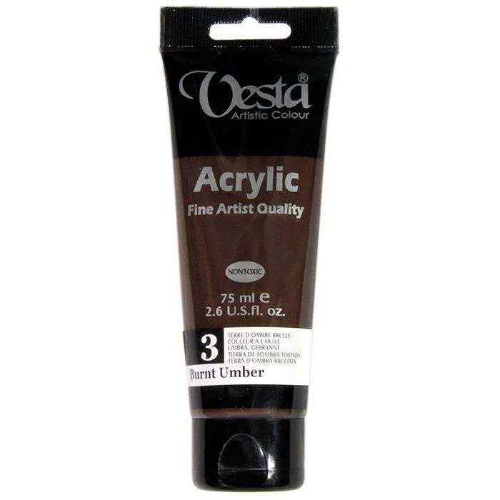 رنگ آکریلیک 75 میل وستا رنگ برنت آمبر (قهوه‌ای سوخته) Burnt Umber کد 3