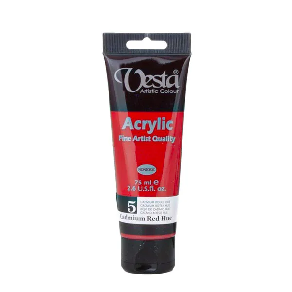 رنگ آکریلیک 75 میل وستا رنگ قرمز کادمیوم Cadmium Red Hue کد 5