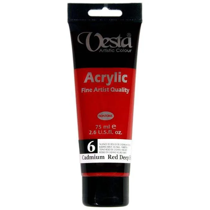رنگ آکریلیک 75 میل وستا رنگ قرمز کادمیوم تیره Cadmium Red Deep Hue کد 6