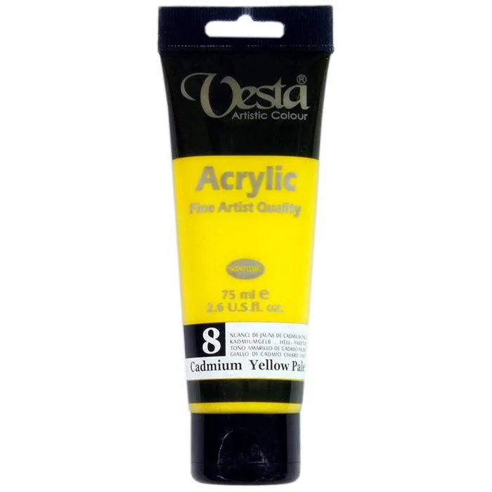 رنگ آکریلیک 75 میل وستا رنگ زرد کادمیوم کمرنگ Cadmium Yellow Pale Hue کد 8