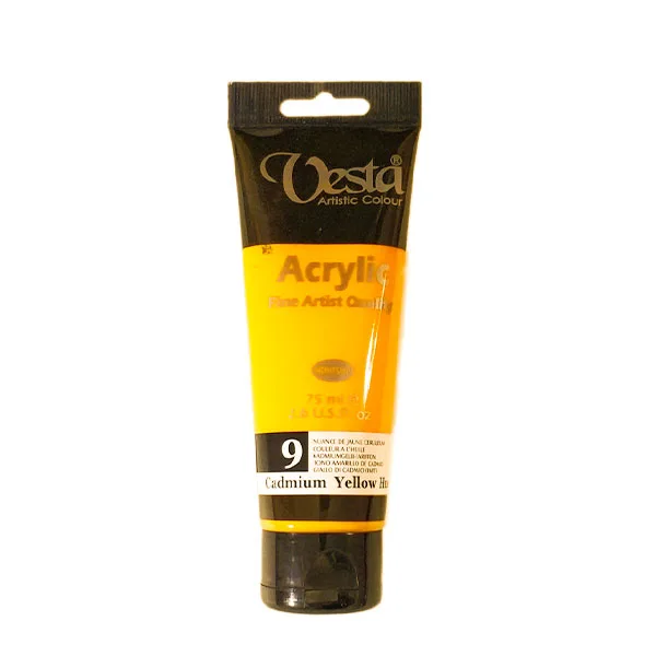 رنگ آکریلیک 75 میل وستا رنگ زرد کادمیوم Cadmium Yellow Hue کد 9