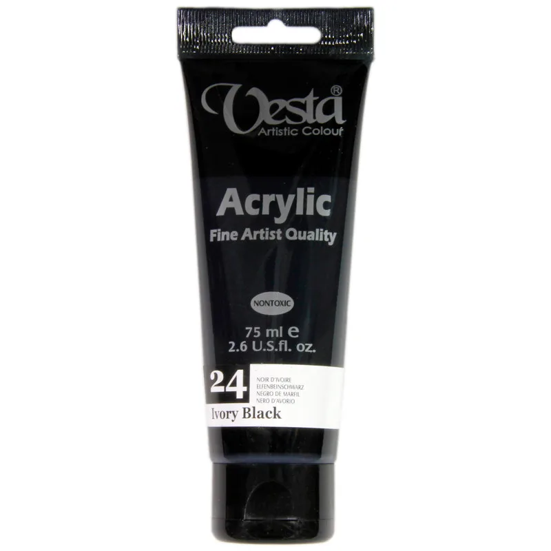 رنگ آکریلیک 75 میل وستا رنگ مشکی آیوری (عاجی) Ivory Black کد 24