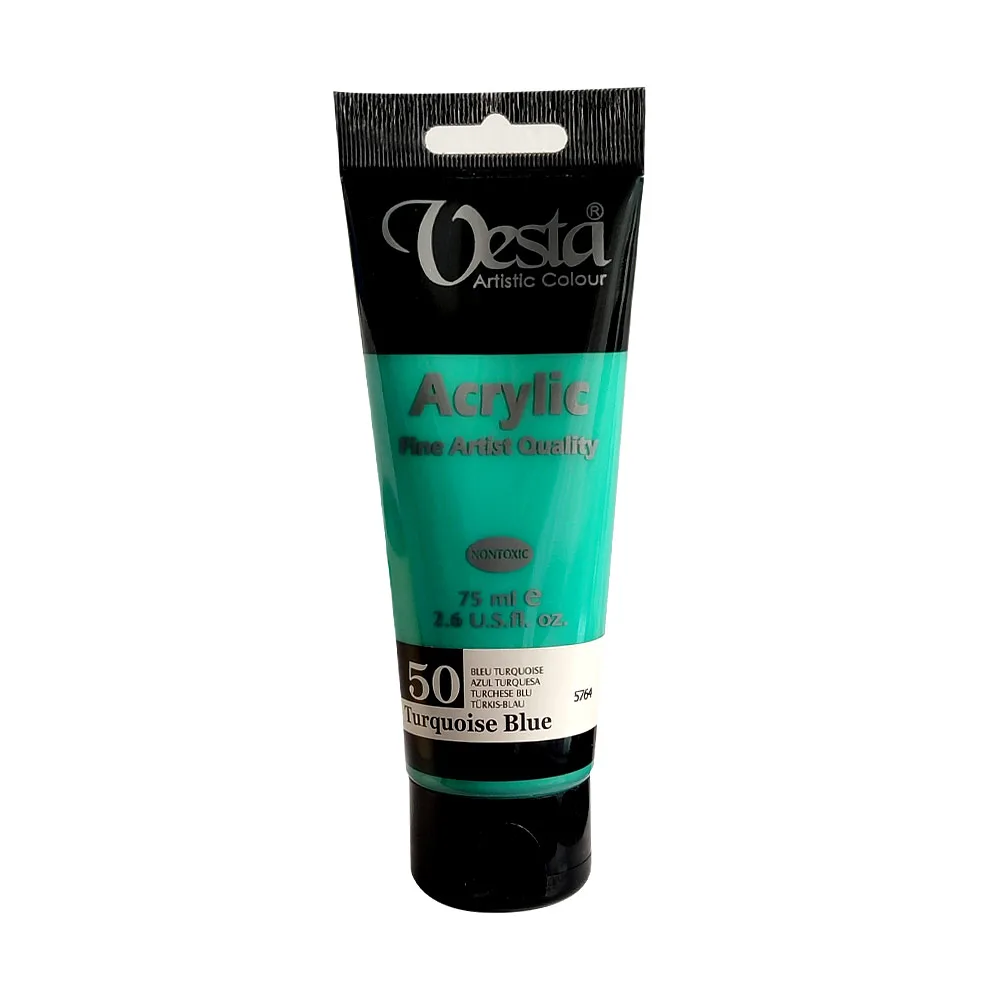 رنگ آکریلیک 75 میل وستا رنگ آبی فیروزه‌ای Turquoise Blue کد 50