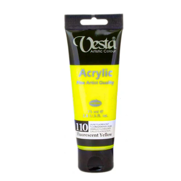 رنگ آکریلیک 75 میل وستا رنگ زرد فلورسنت Fluorescent Yellow کد 110
