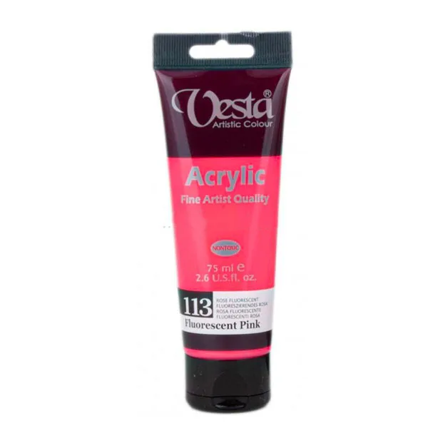 رنگ آکریلیک 75 میل وستا رنگ صورتی فلورسنت Fluorescent Pink کد 113