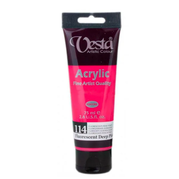 رنگ آکریلیک 75 میل وستا رنگ صورتی تیره فلورسنت Fluorescent Deep Pink کد 114