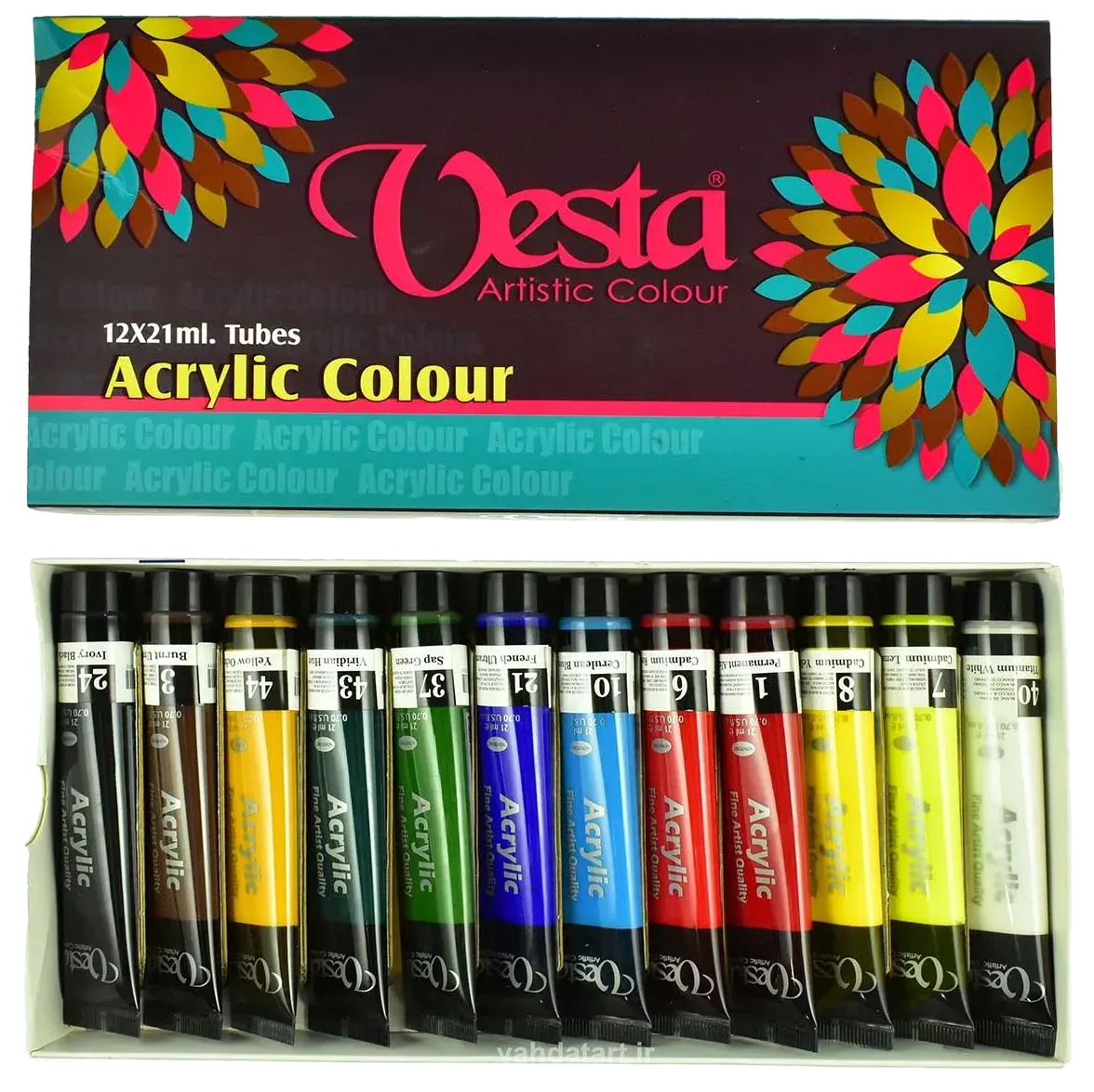 رنگ آکریلیک 21ml وستا جعبه 12 رنگ