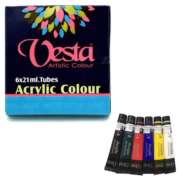 رنگ آکریلیک 21ml وستا جعبه 6 رنگ