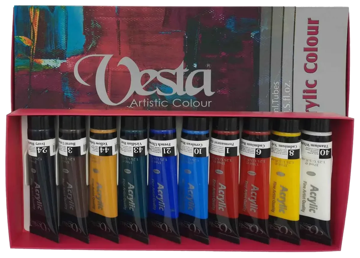 رنگ آکریلیک 37ml وستا جعبه 10 رنگ