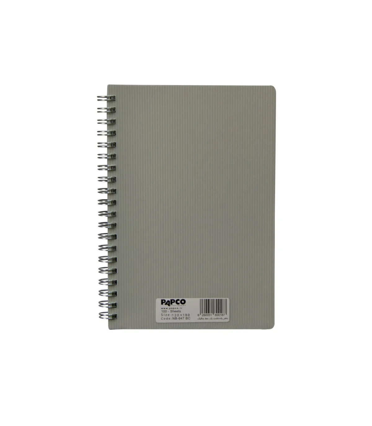دفتر یادداشت یک خط جلد PP متالیک فنر دوبل 100 برگ - 18 × 12 cm نقره ای پاپکو