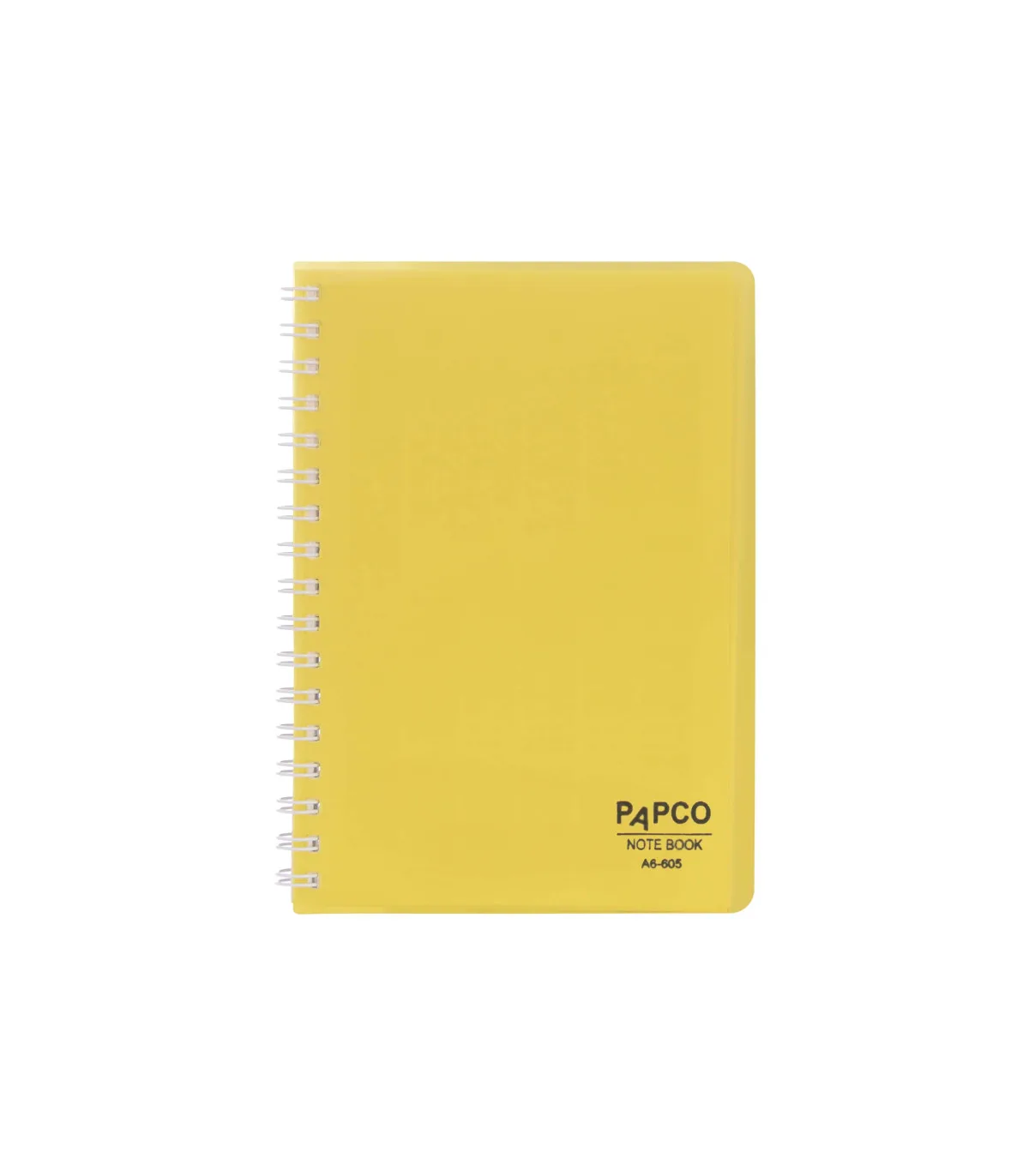 دفتر یادداشت یک خط جلد PP شفاف فنر دوبل 60 برگ 15 × 10/5 cm زرد پاپکو