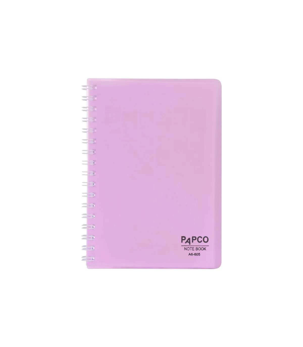 دفتر یادداشت یک خط جلد PP شفاف فنر دوبل 60 برگ 15 × 10/5 cm صورتی پاپکو